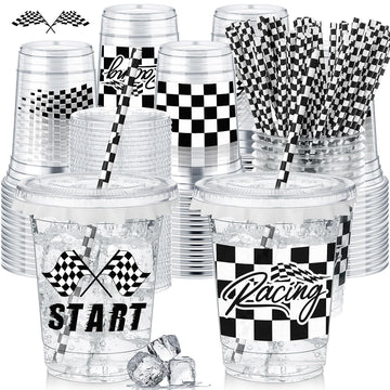 Foldtier 50 Pcs Plastic Cups For Kids 12 Oz Disposable Cups With Straws And Lids Clear Cup Birthday Party Supplies For Kids Birt