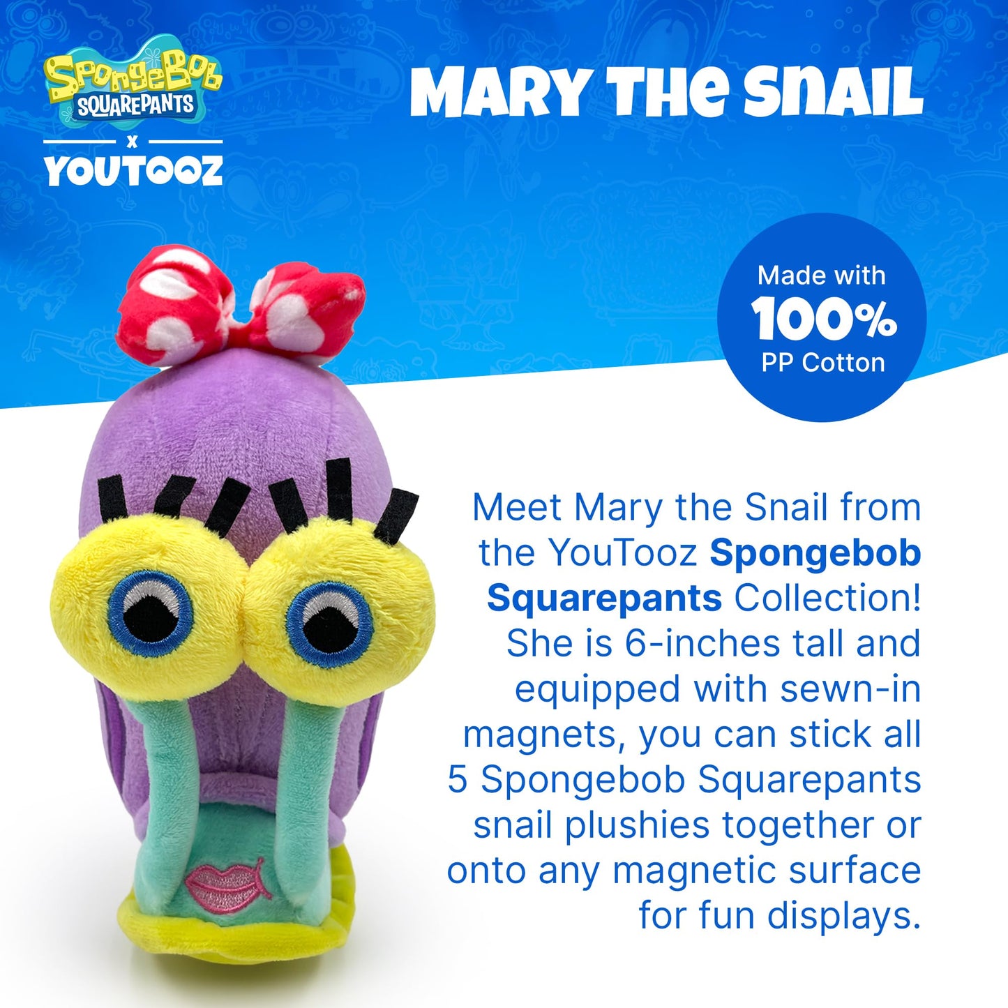 Youtooz Spongebob Mary Snail Plush Stickie, 6'' Inch Very Soft & Magnetic Spongebob Squarepants Mary Snail Stickies By Youtooz S