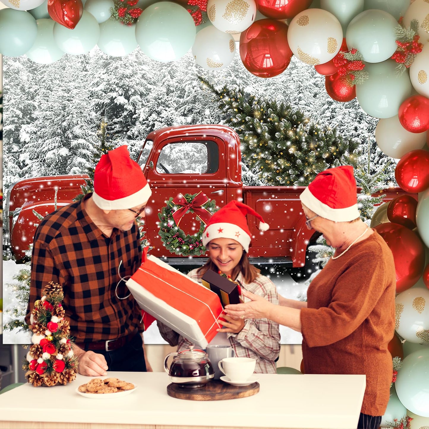 Avezano Christmas Red Truck Backdrop Christmas Backdrops for Photography Xmas Winter Holiday Family Kids Portraits Backdrops Pho