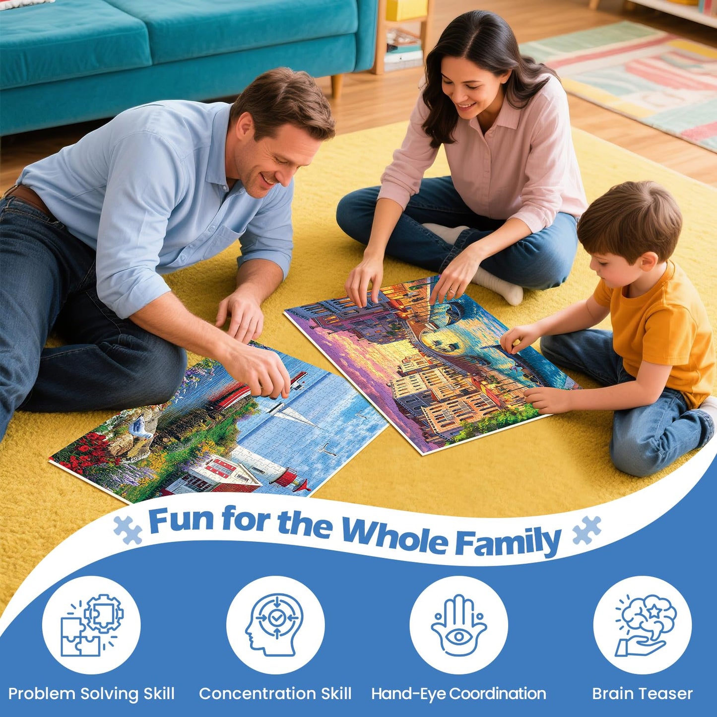 2 Pack 500 Pieces Puzzle for mature-themeds Beach Jigsaw Puzzles 500 Pieces City Building Puzzles Scenery Puzzle 500 Piece enhanced Cardboard Jigsaw Puzzle for Tabletop Challenging Family Activity Gift Toy