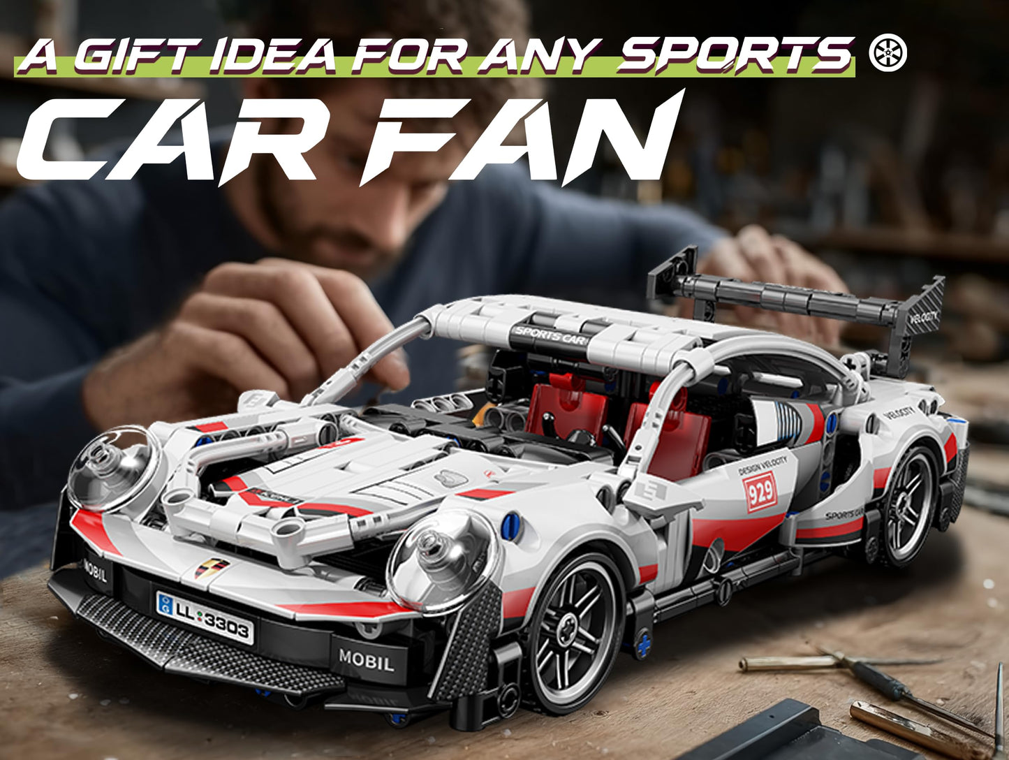 Sosuy Building-Block Race-Car Set  1:18 Technical Model Kit 586 Pcs DIY White Pull-Back Toy for Boy Girl Kid Age 6+ Year  Birthday Gift for Teen mature-themed Display  Speed Super Sports Cars Bricks Icons