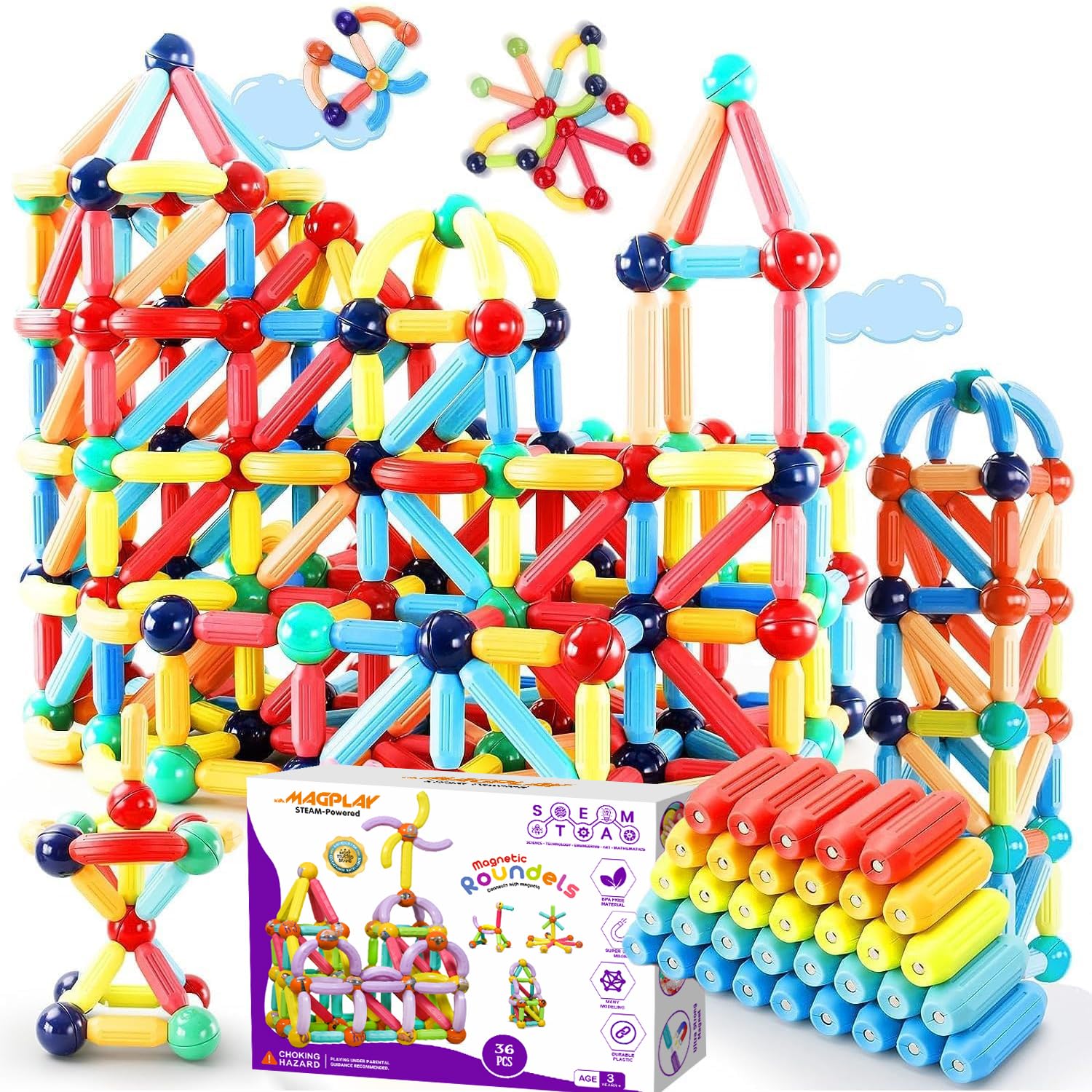 Kipa Gaming Magplay Roundel | 36-Piece Magnetic Sticks And Blocks Building Set - Educational Stem Toy For Toddlers (3+ Years) - 