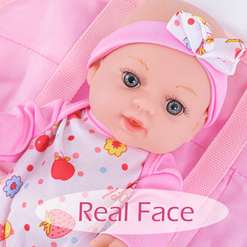 Vawmjot 12 Inch Baby Doll With Carrier Play Set And Clothes,Reborn Baby Doll Accessories With Bottles,Pacifiers,Diapers