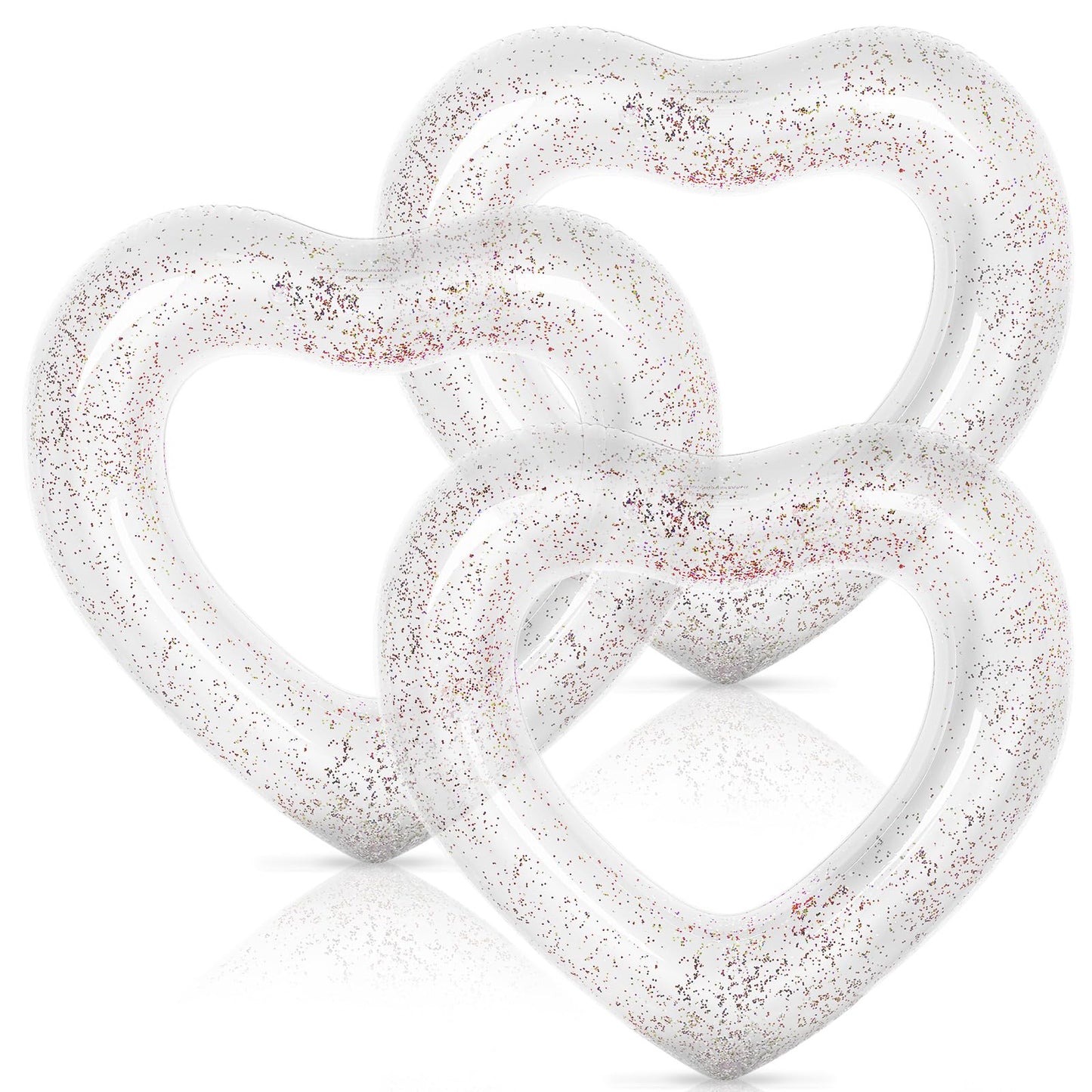 Whaline 3Pcs Inflatable Heart Pool Float with Glitter Inside White Swim Pool Rings Float Loungers Tube for Summer Pool Beach Bac