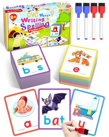 Gojmzo Cvc Word Writing & Spelling Flash Cards, Preschool Learning Toddler Activities, Kindergarten Homeschool Supplies, Sight Words Reading Game, Montessori Educational Toys For 3 4 5 6 Year Old Kids