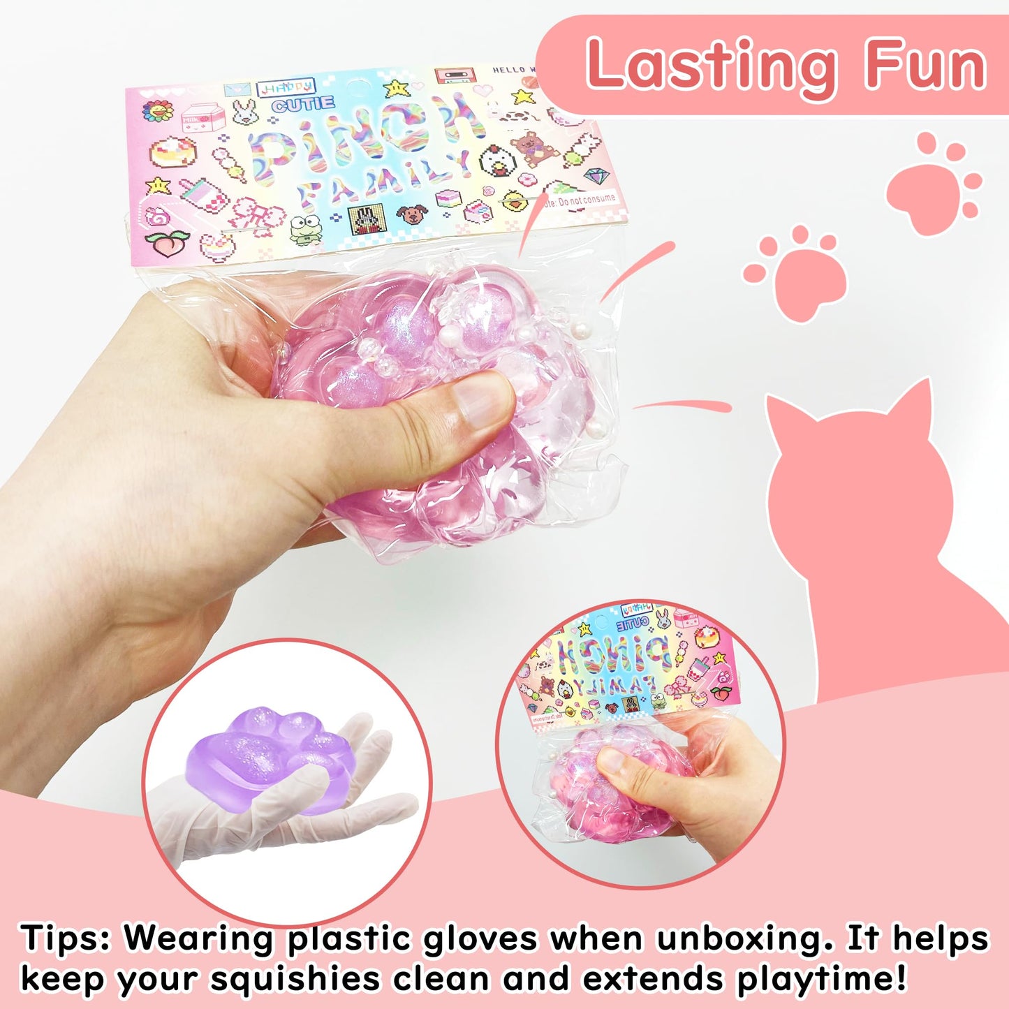 4PCS Cat Paw Squishy Toys  Sparkling Powder Taba Squishy Cute Fufu Cat Paw  Kawaii Pressure-Relief Toy for Kids & mature-themeds