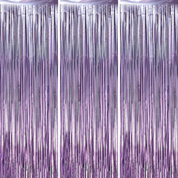 Voircoloria 3 Pack 3.3 x 6.6 ft Lavender Foil Fringe Backdrop Curtains, Tinsel Streamers Party Decorations, Fringe Backdrop for 
