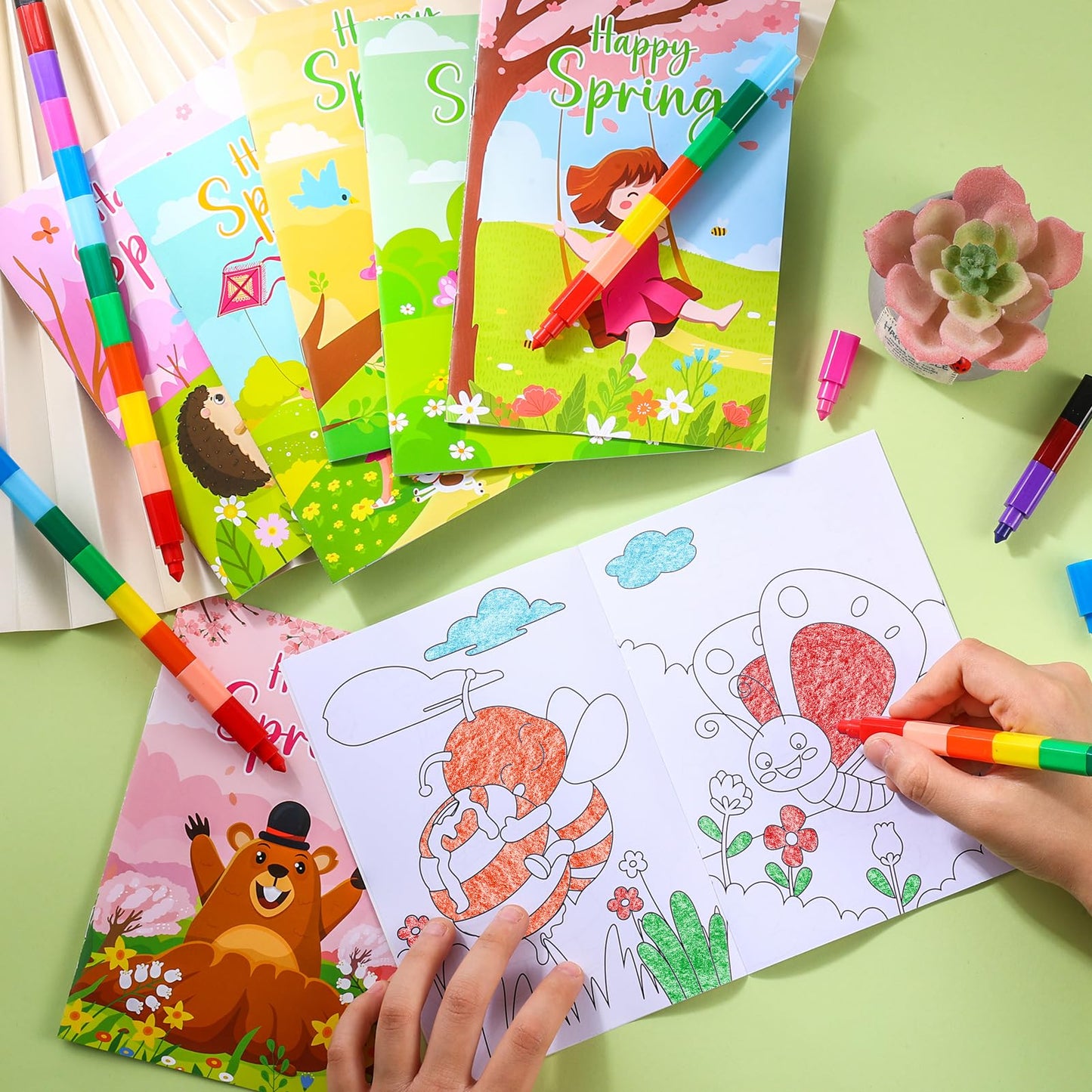 Benlouis 24 Pcs Spring Mini Coloring Books Butterfly Flower Bee Birthday Party Favors Small Activity Books Bulk For Kids Spring