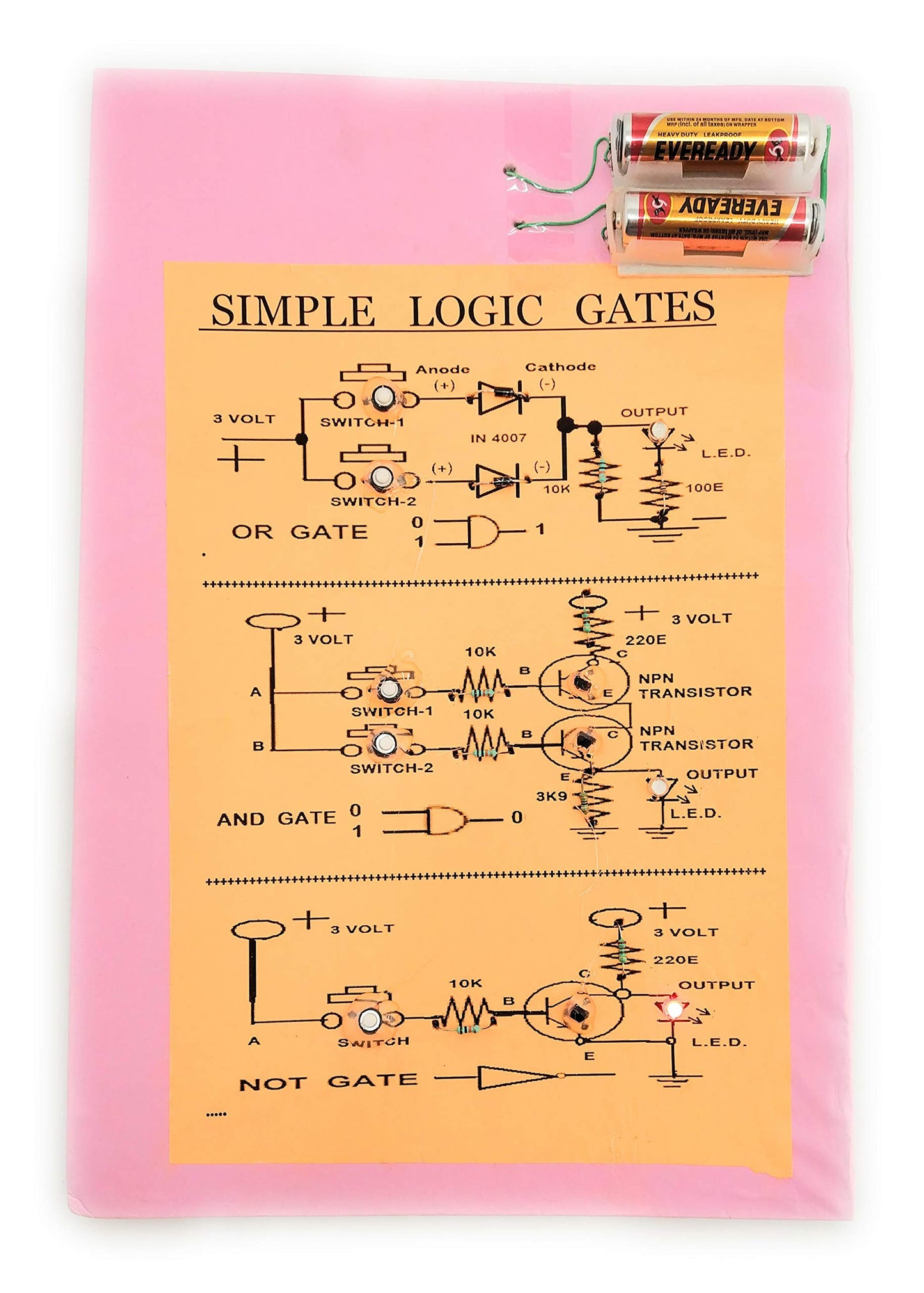 Stepstodo Simple Logic Gates (Or + And + Not) Demonstration Handmade Project. Ready For Use PreAssembled Kit.