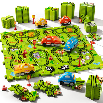 Beby Buty 64 Pcs Puzzle Race Track Car Set Toys For Kids Boys, Puzzle Tracks Car Toys For Boys Ages 3-5 4-6, Toddler Toys Gifts