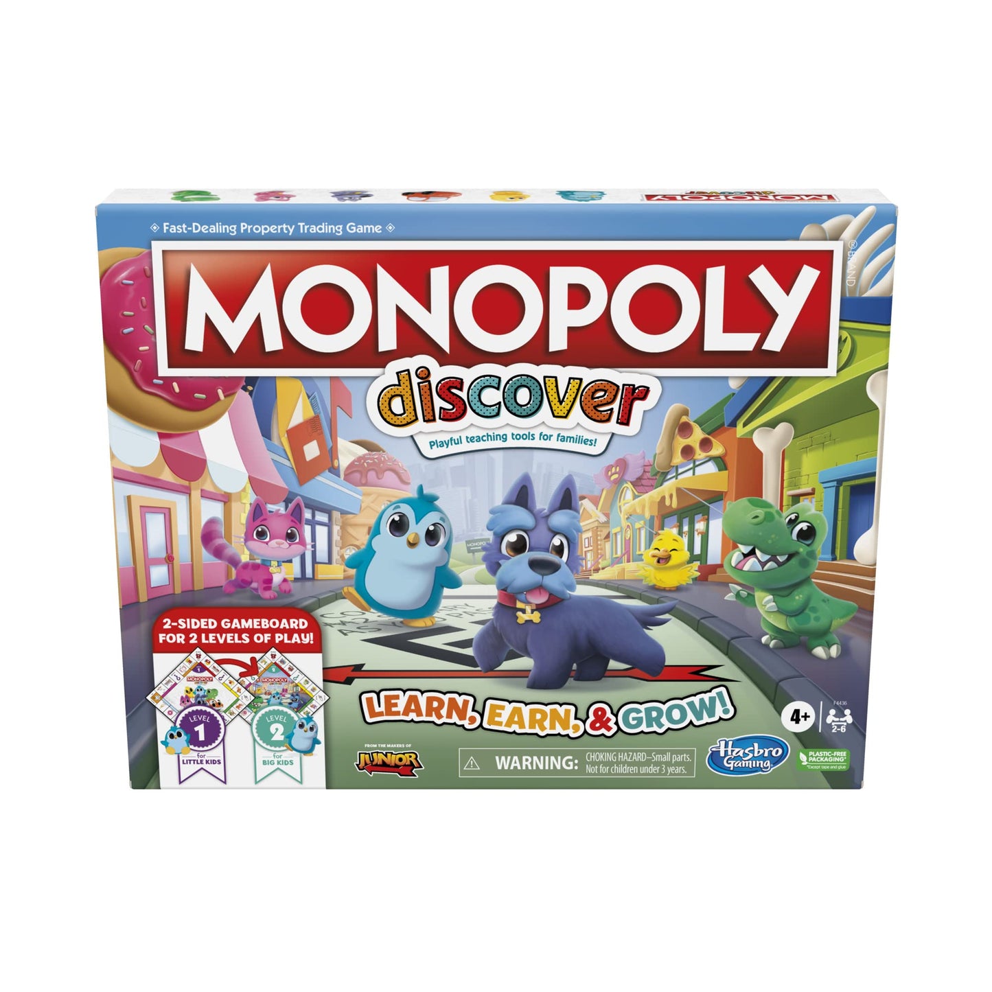 Monopoly Discover Board Game for Kids, 2-Sided Gameboard, 2-4 Players, Fun Family Game, Multicolor, Model F4436