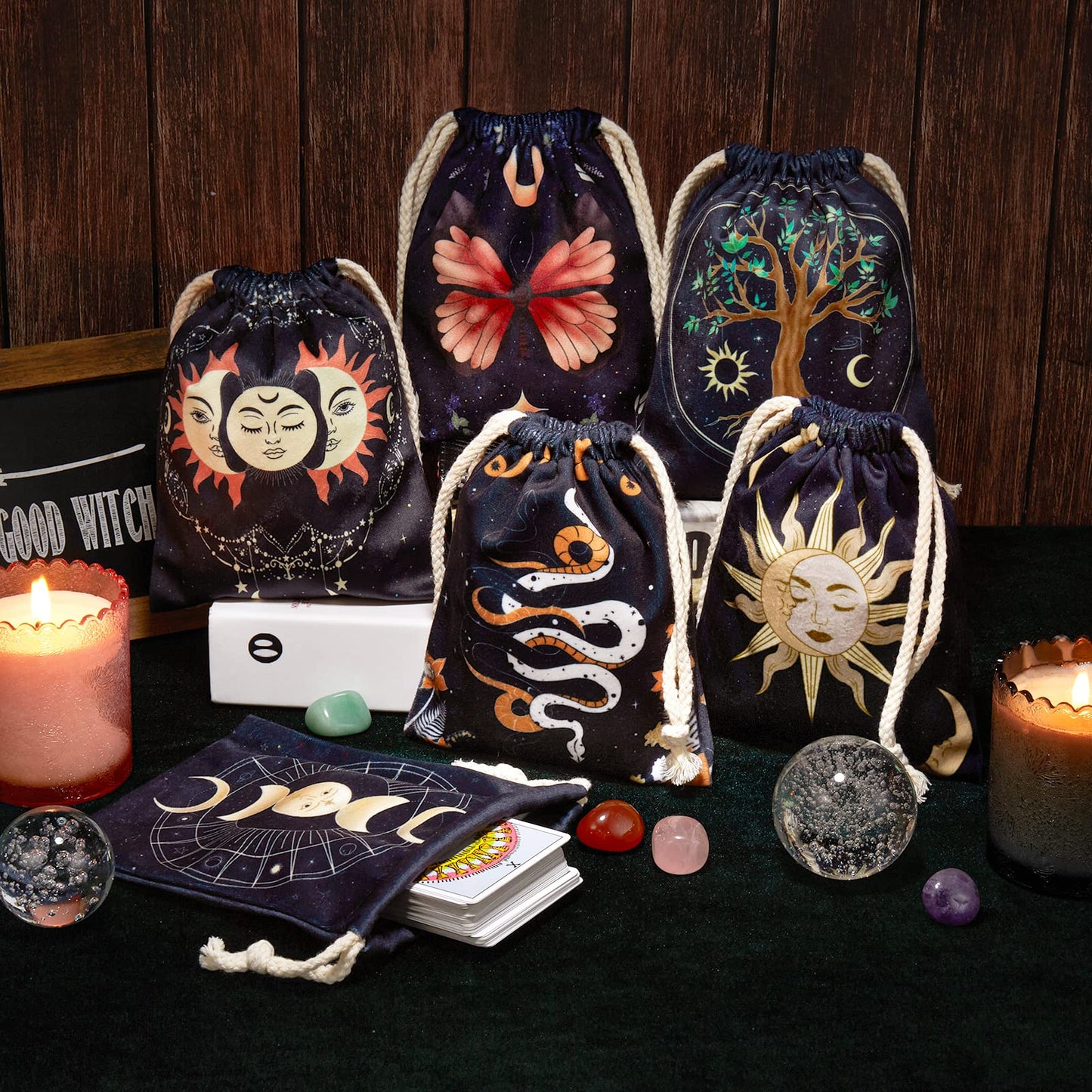 Xsylohxl Tarot Bag Kit 6 Pcs Tarot Card Bags And Pouches Tarot Deck Holder Storage Gift Velvet Bags With Sturdy Drawstrings Also