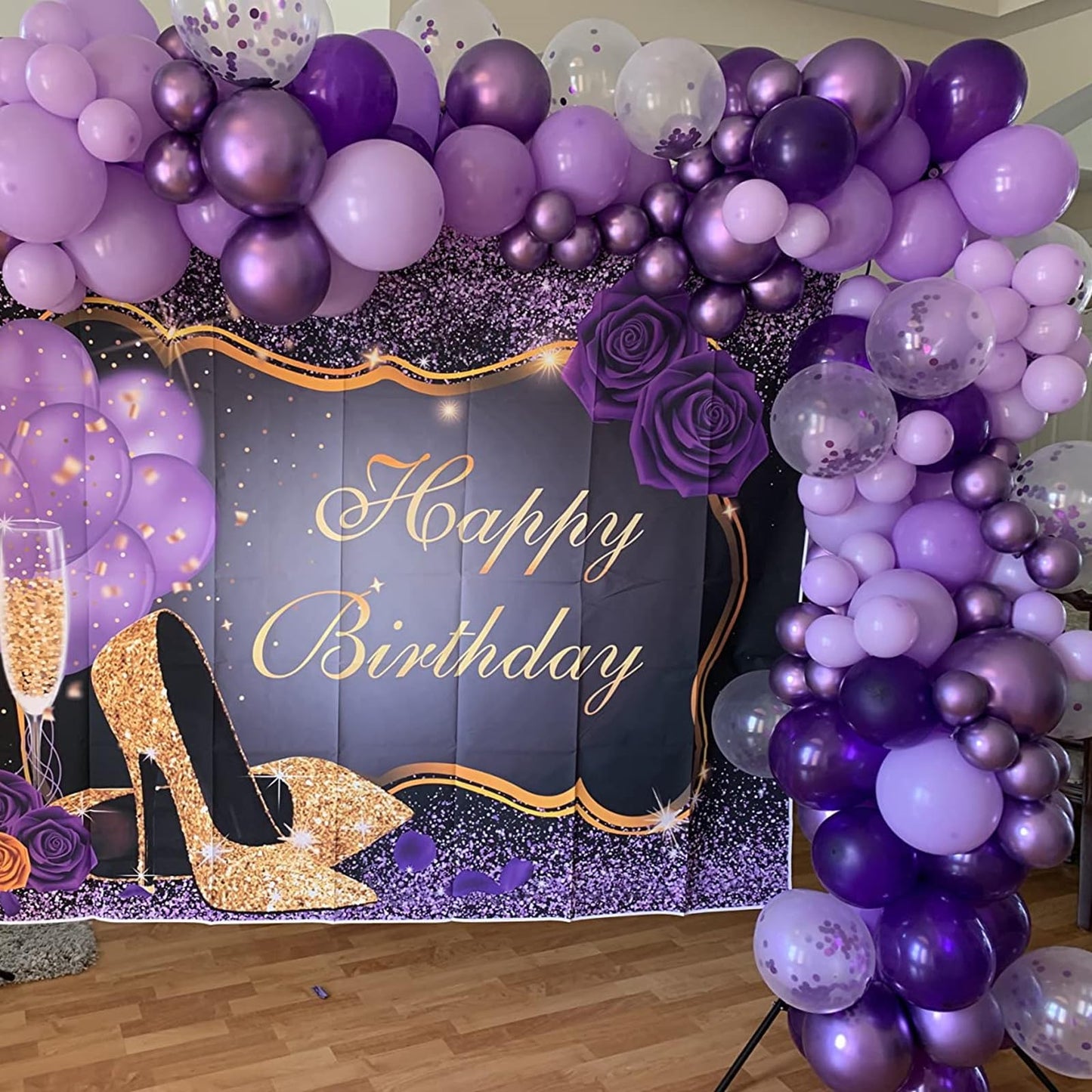 Purple Balloons Set Metallic Purple Balloon 50Pcs 12Inch Pastel Purple Latex Helium Balloons With Purple Confetti Dark Purple La