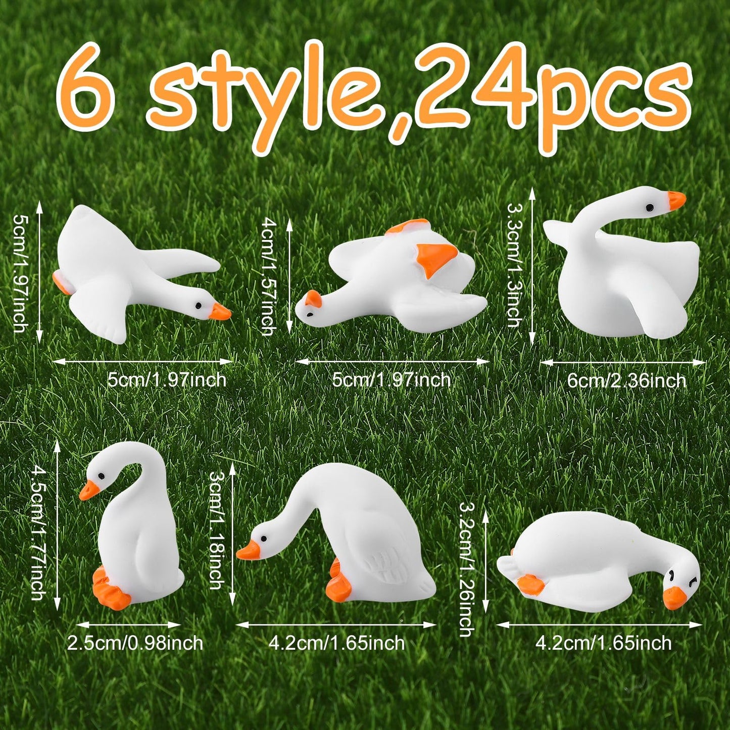 Hokoad 24 PCs Mini Resin Goose Figurines Tiny White Goose Statues for Fairy Garden Terrarium DIY Crafts Dollhouse Decorations (24)