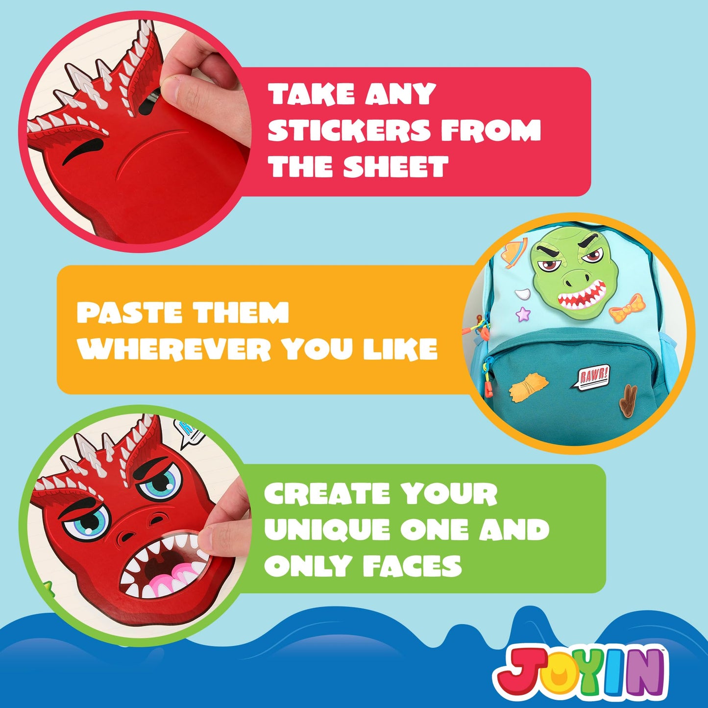 Joyin 36Pcs 9.8'X6.7' Make A Face Stickers For Kids, Make Your Own Dinosaur Stickers, Animal Party Favors Kids Crafts, Goodie Bags Stuffers, Classroom Rewards