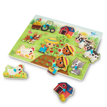 B. Toys- Peek & Explore - Barnyard- Wooden Peg Puzzle – Farm Puzzle For Toddlers, Kids – 8 Barnyard Pieces – Barn, Animals, Farmers & More – 2 Years +