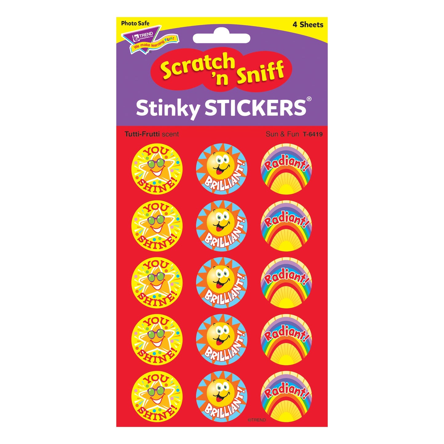 TREND ENTERPRISES INC. T-6419 STINKY STICKERS SUN & FUN 60 PACK ACID-FREE TUTTI-FRUTTI