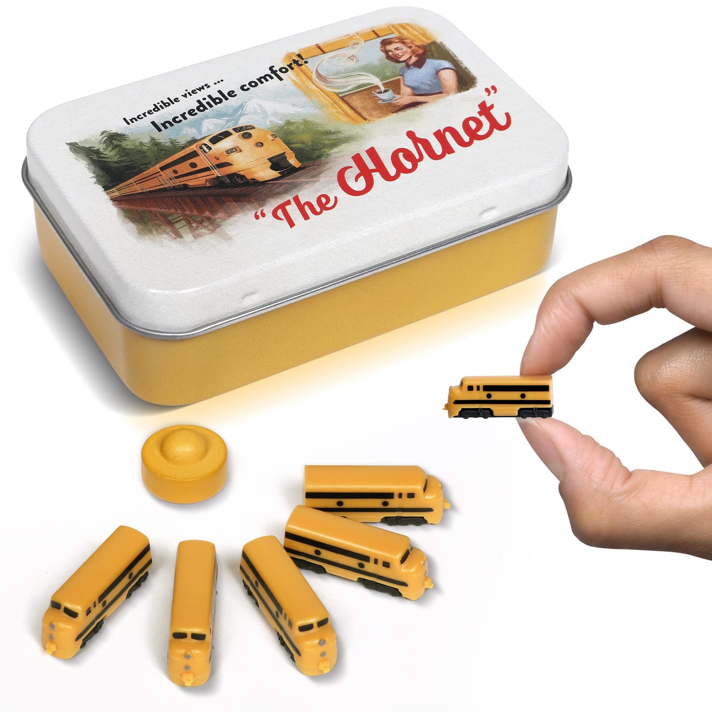 Hornet Deluxe Board Game Train Set | Player Pieces for Ticket to Ride and Other mature-themed  Family  and Kids Train Board Games | Upgraded Miniatures (Yellow)