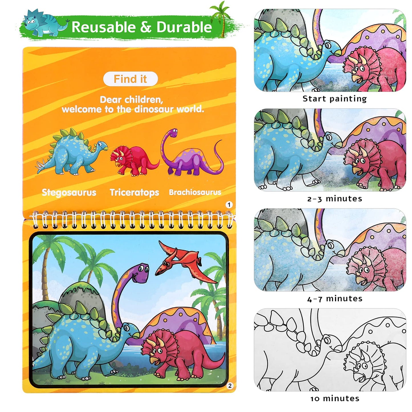 Kesote 2 Pack Water Coloring Book for Kids Toddlers with 2 Water Pens - Reusable Road Trip Toys Water Drawing Painting Books Tod