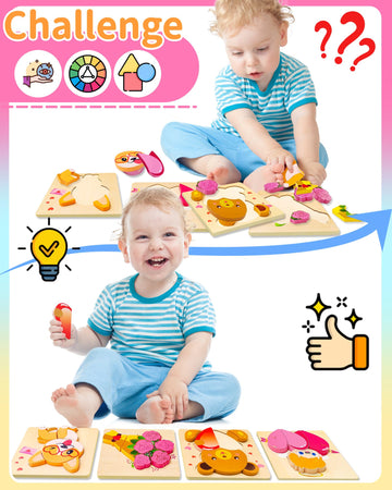 Oomloid Toddler Valentines Wooden Puzzles Gifts For Kids, 4 Pack Valentines Day Toys Valentines Gifts For Kids Classroom, Valent
