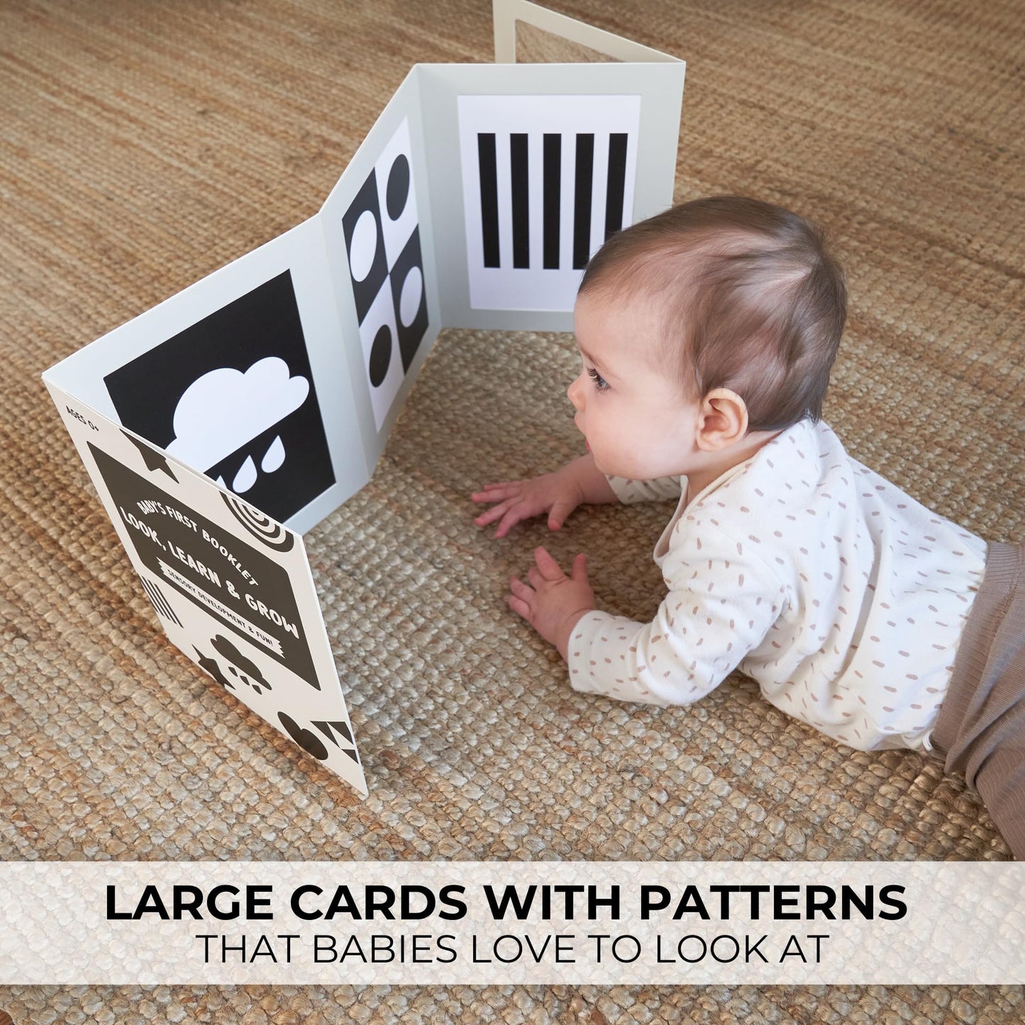High Contrast Tummy Time Toy For Baby With Large Black And White Cards - Stimulating Sensory Development Boards & Mirror For Babies & Infants 0-3 Months - Twelve Montessori Patterns That Newborns Love