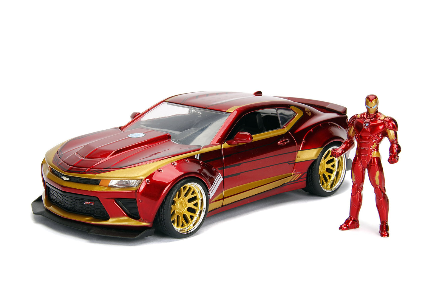 Jada Toys Die-cast Iron Man & 2016 Chevy Camaro, 1:24 Scale, Red, Model 99724, Rubber Material