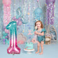 40 Inch Blue Pink Number 1 Balloon For 1St Birthday Decoration, Large Rainbow Mermaid Mylar Foil Number Balloons 0-9 For Girl, S
