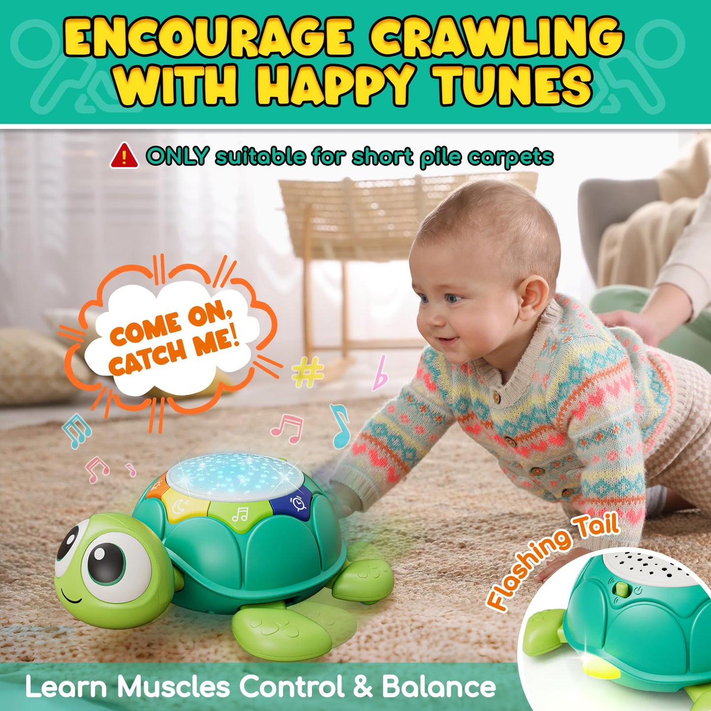 Lehoo Castle Baby Toys 6-12 Months, Tummy Time Toys Turtle Baby Crawling Toys With Light & Sound, Musical Moving Toys For 9-12 Months Old Boys/Girls, Infant Toys 0-6 Months Developmental Toddler Gifts