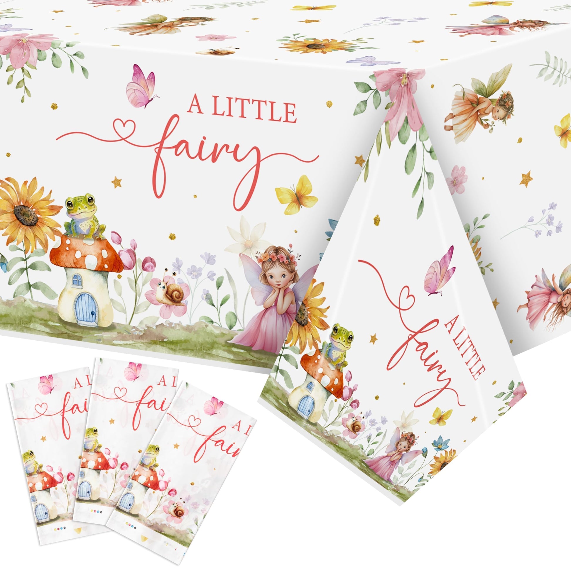 Fairy Party Tablecloths - 3Pcs A Little Fairy Party Table Covers Decorations, Floral Girls Themed Rectangular Plastic Disposable