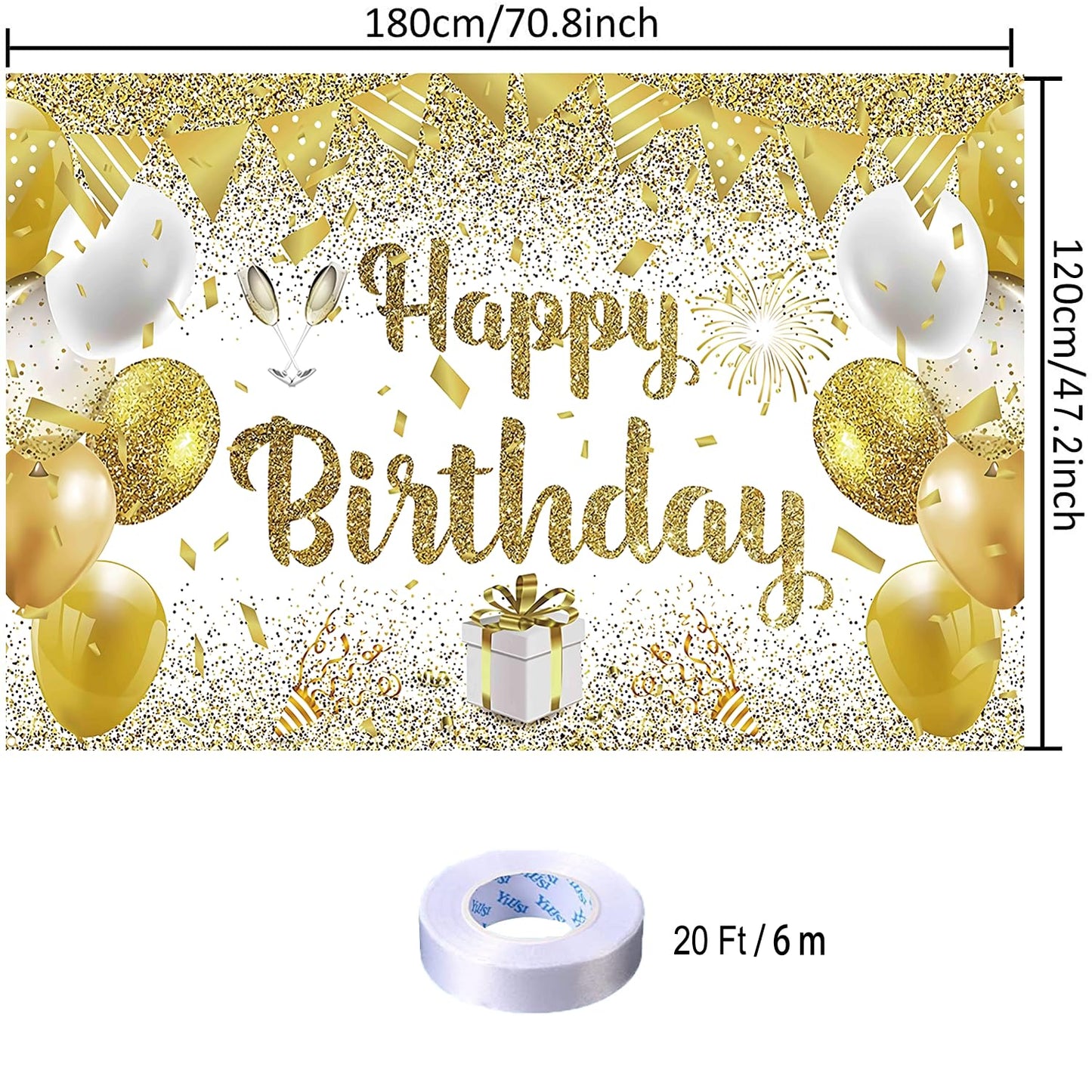 Gold Birthday Paty Backdrop Gold Happy Birthday Banner Gold Photography Background For Home Decorations Party Supplies 70.8 X 47