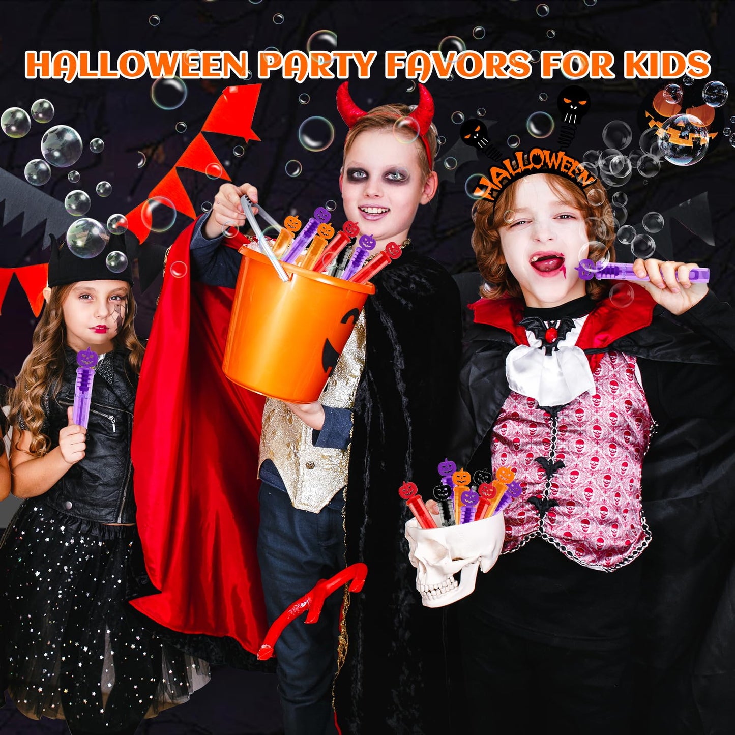 SpringFlower 80 PCS Halloween Party Favor For Kids, Halloween Mini Bubble Wands Halloween Gifts For Trick Or Treating, School Cl