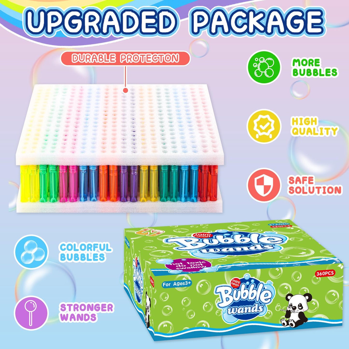 ZIRSENG 360 Piece Mini Bubble Wands in 10 Colors, Party Favors Bulk for Kids, Themed Birthday, Carnival, Wedding, Classroom Priz