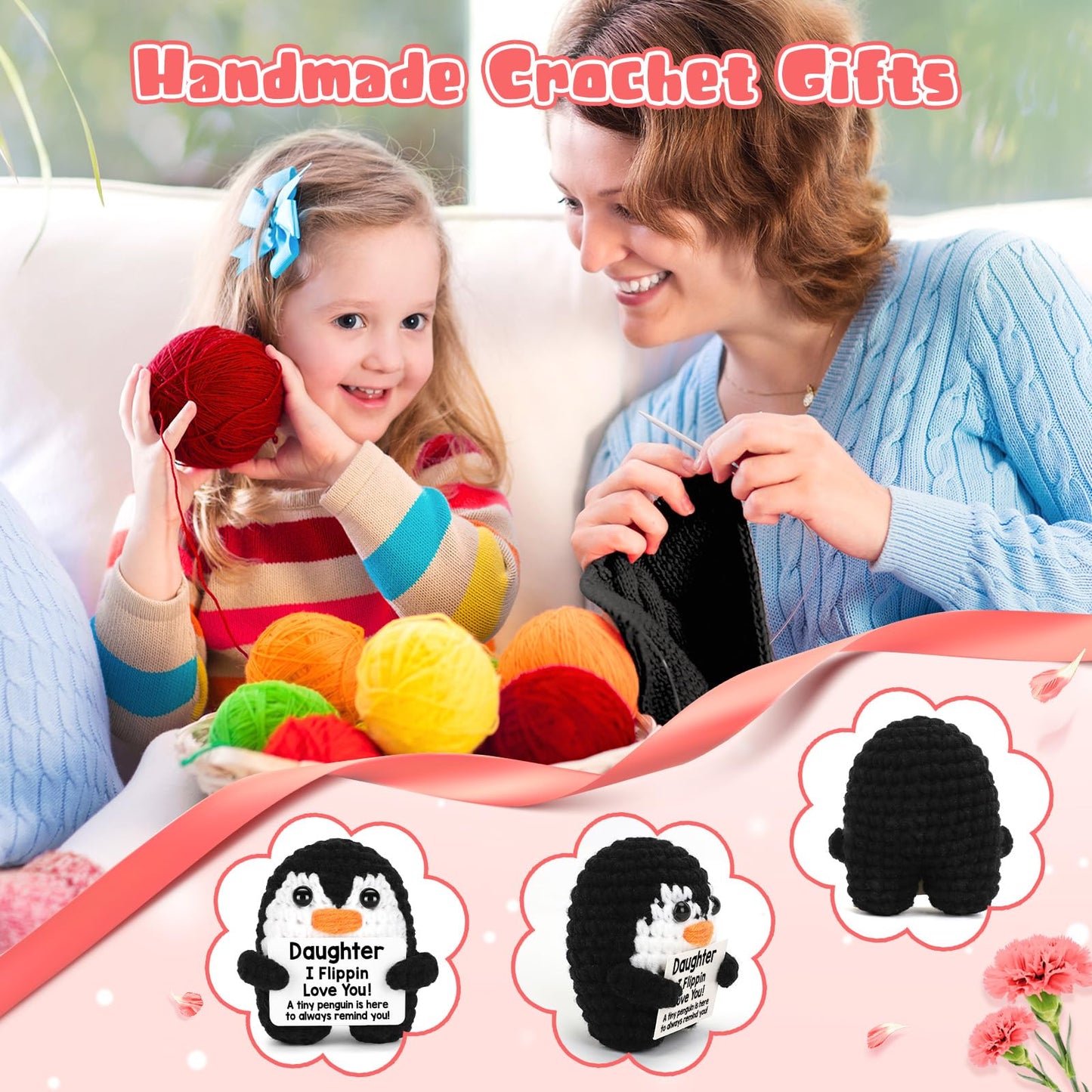 Daughter Gifts from Mom Dad  Mini Handmade Crochet Penguin Christmas Birthday Gift for Daughter Teens  Funny I Love You Emotional Gifts for Year Old Girl Kid Daughter mature-themed Teen Christmas Stuffers