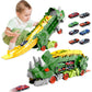 Hacocola Dinosaur Transporter Truck Foldable Sliding Race Track Toy With 8 Toy Cars For Kids Age 3 4 5 6 7 8 (Green)