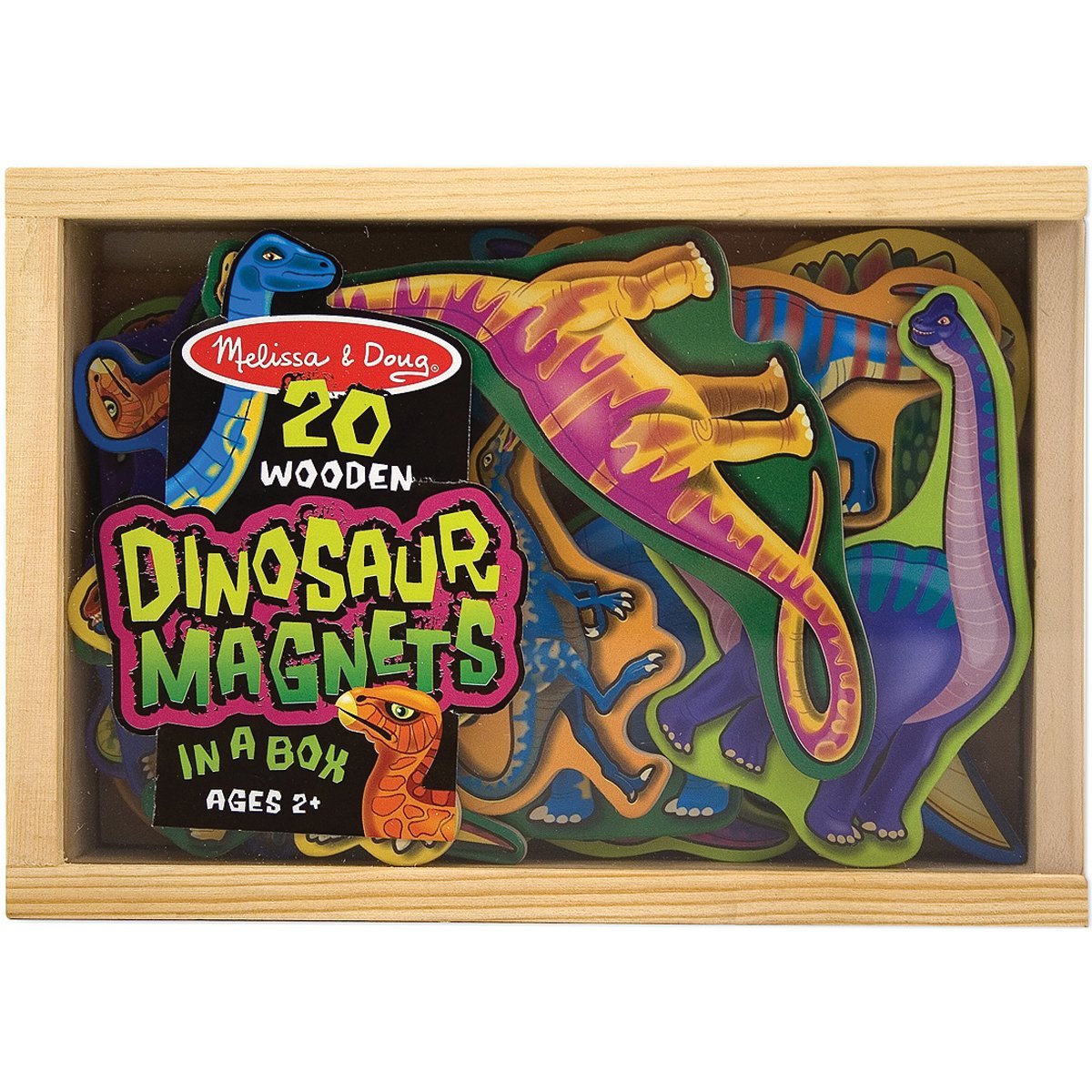 Melissa & Doug Magnetic Wooden Dinosaurs In A Wooden Storage Box (20 Pcs)