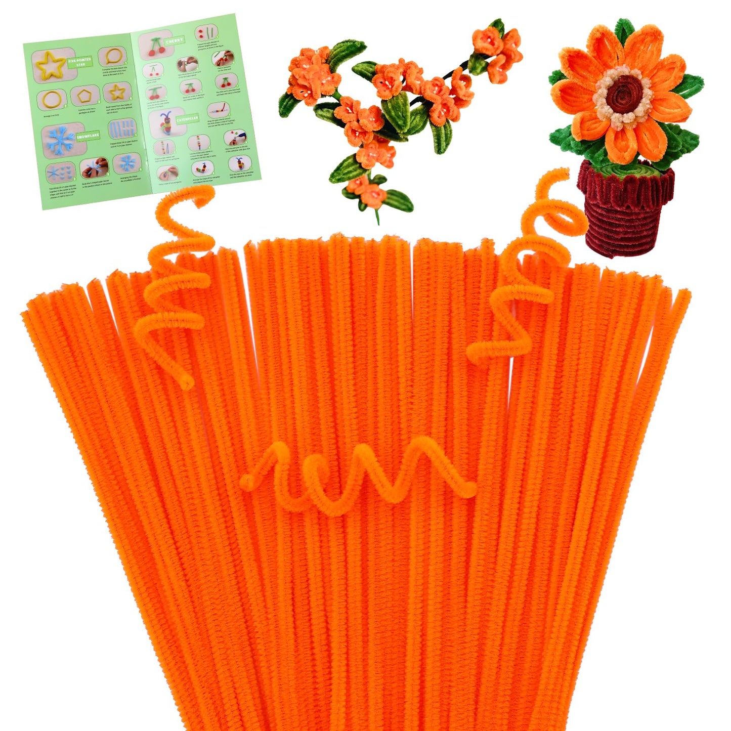 Giwrmu 100 Pieces Pipe Cleaners Chenille Stem, Fluorescent Orange Pipe Cleaners Craft, Fuzzy Sticks Craft Supplies, Colored Pipe