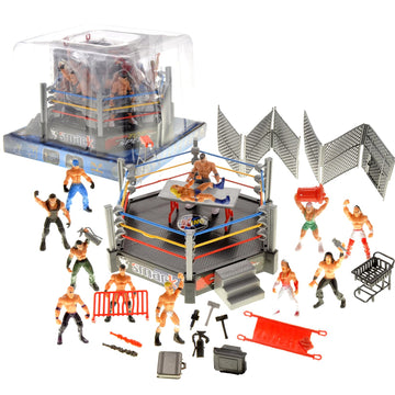 PowerTRC 2 Pack 32 Pcs Wrestling Toys for Kids, Wrestler Play Set with 2 Wrestle Rings Style, 12 Super Wrestlers, Many Realistic