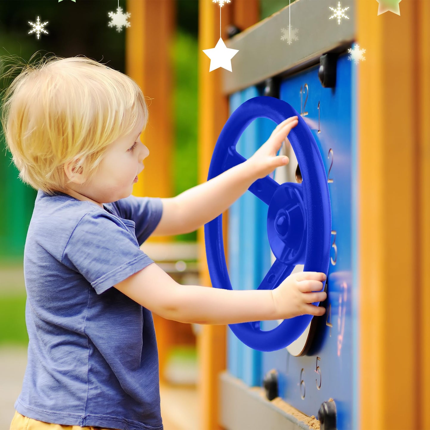 Haconba 2 Pack Steering Wheel Playset Plastic Pirate Ships Wheel with Mounting Tools for Kids Playground Outdoor Gym (Blue, Red)