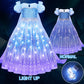 G.C Girls Light Up Elsa Costume Dress Princess Dress Up Clothes With Cape Toddler Kids Wig Crown Halloween Cosplay