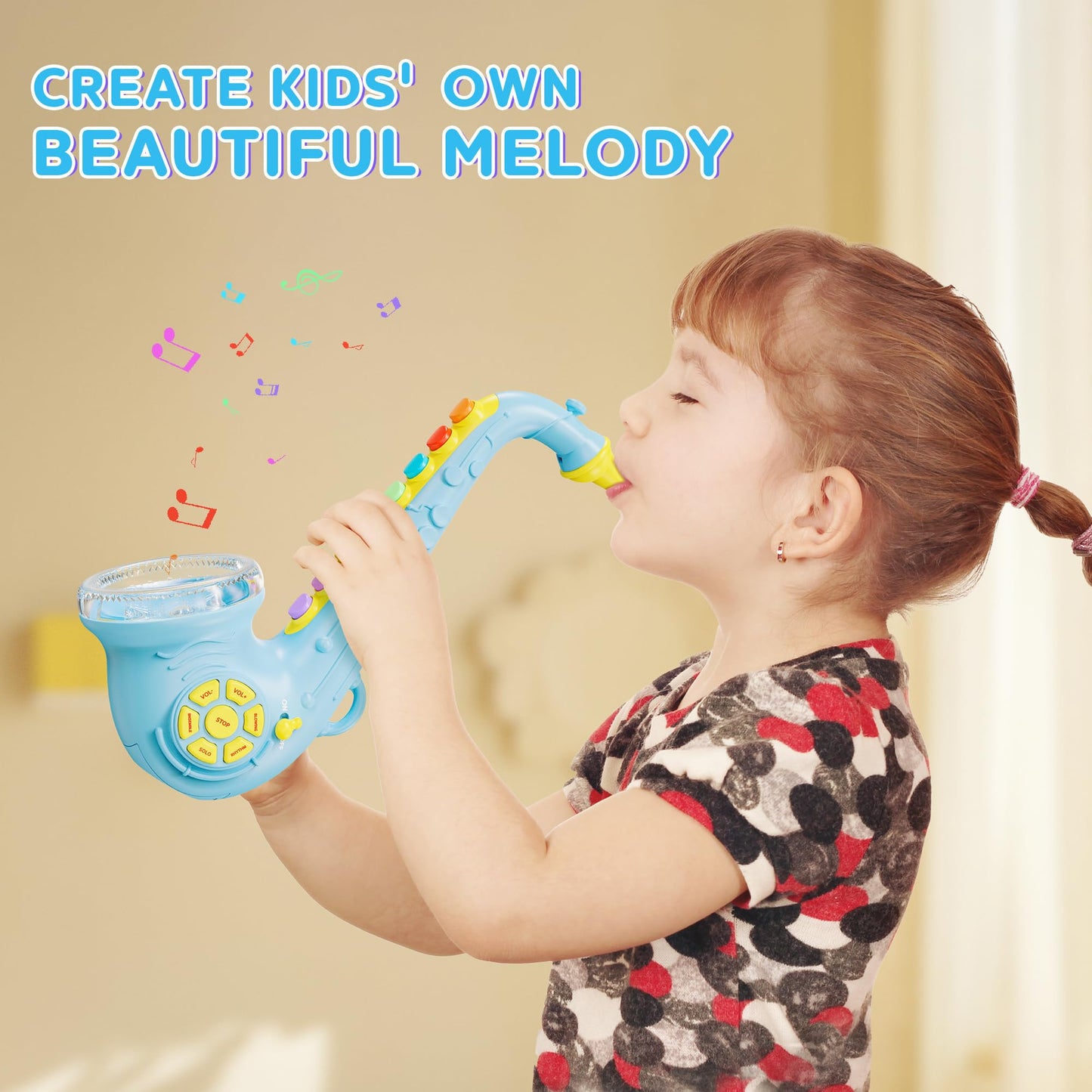 Contixo KT1 Toy Saxophone - Saxaboom, Trumpet, Clarinet with Light & Sound, Early Education Musical Instruments for Toddlers, Bl
