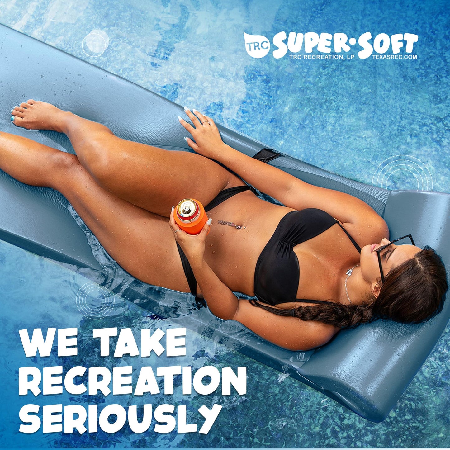 TRC Recreation Foam Swimming Pool Float Mat, 1.75” Thick, Vinyl, Metallic Blue, Model 802003000%