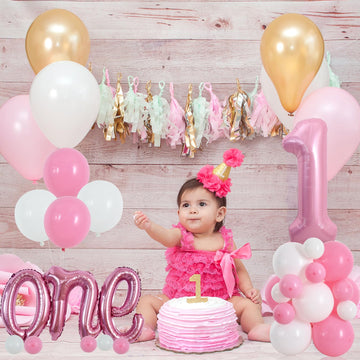 Toniful 27 Pcs 1St Birthday Balloons Set,40 Inch Light Pink Number 1 Balloon Light Pink One Letter Foil Balloon White Light Pink
