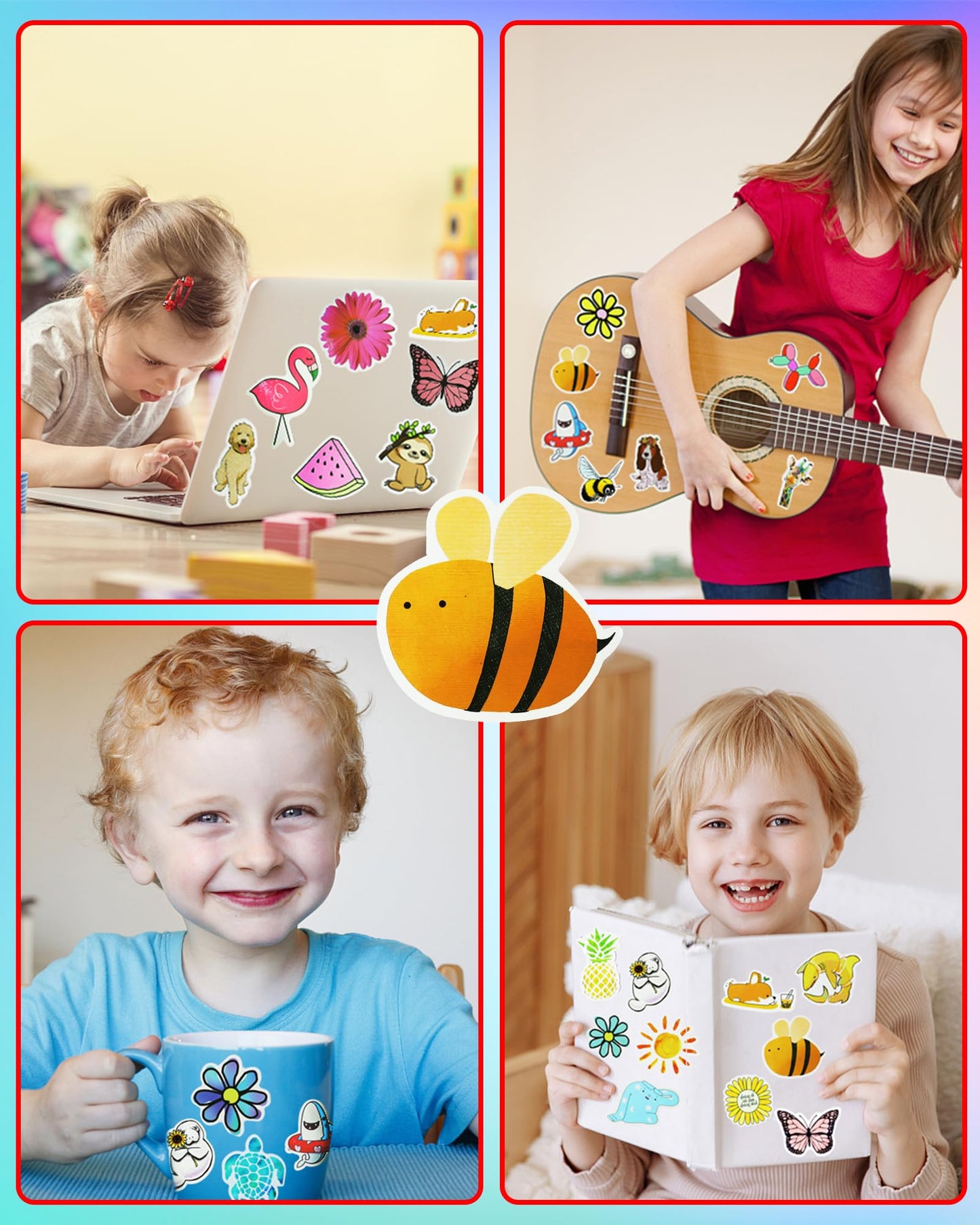 Eoaod 200Pcs Waterproof Vinyl Stickers for Kids - Colorful Aesthetic Stickers for Water Bottles, Laptops, and Skateboards