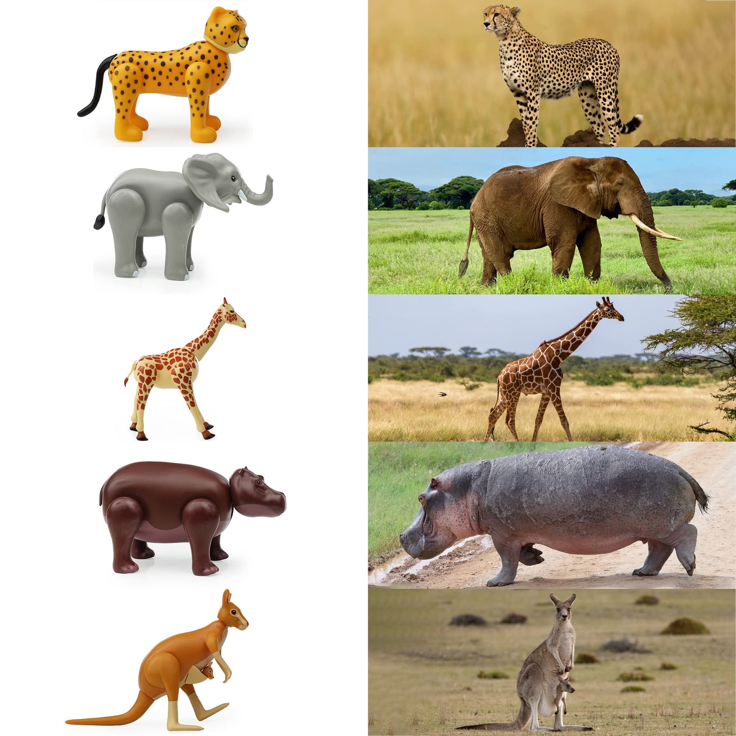 Beverly Hills Doll Collection Safari Animals Figures Set Of 10, Moveable Joints Safari Zoo Animal Toys For Toddlers, Zoo Animal Playset, Large Plastic Jungle Animal Figurines For Kids