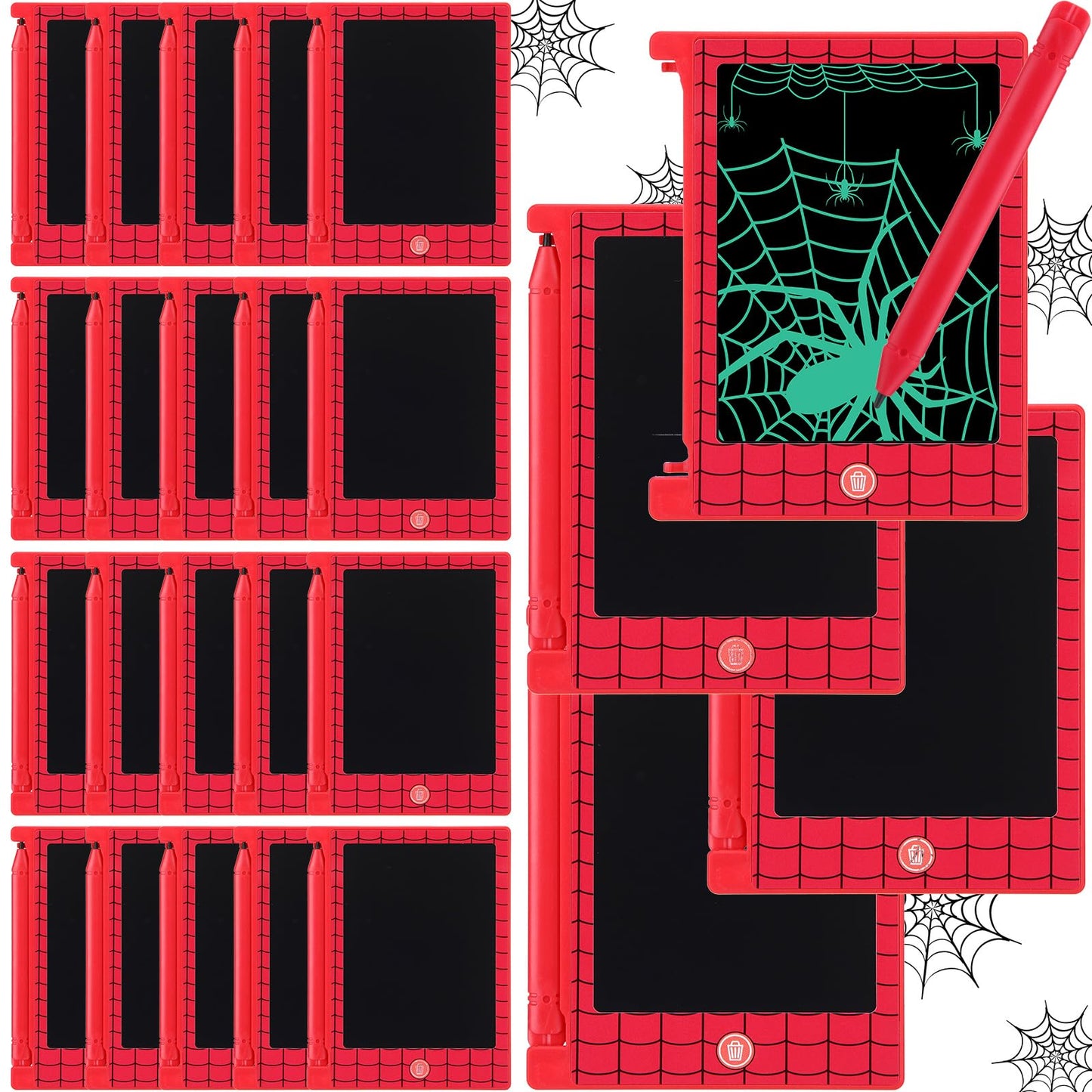 Nezyo 24 Pack Spider Web Party Favors, 4.6   Mini LCD Writing Tablet for Kids, Spider Web Checked Board Drawing Tablet Erasabl