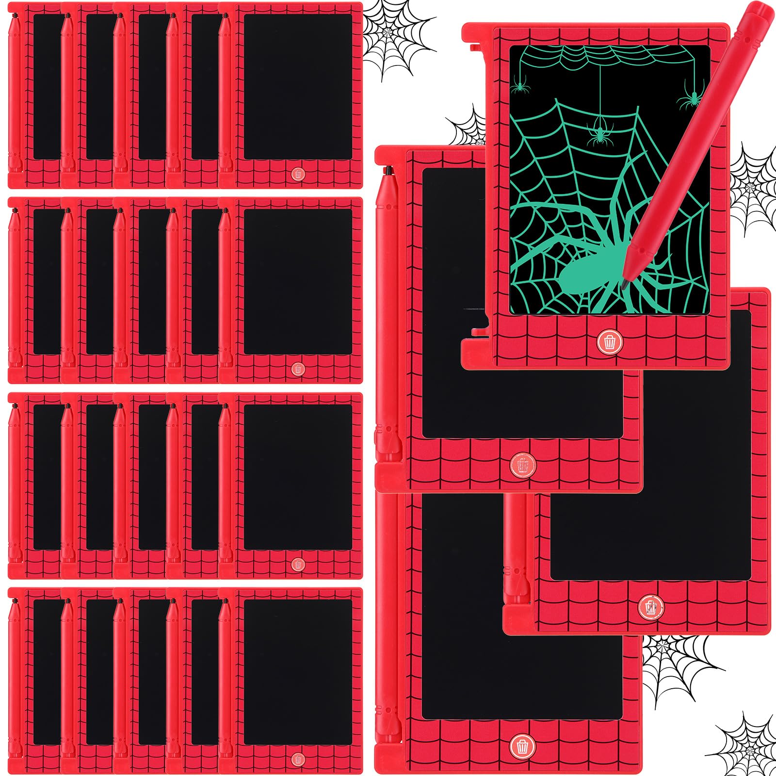 Nezyo 24 Pack Spider Web Party Favors, 4.6   Mini LCD Writing Tablet for Kids, Spider Web Checked Board Drawing Tablet Erasabl