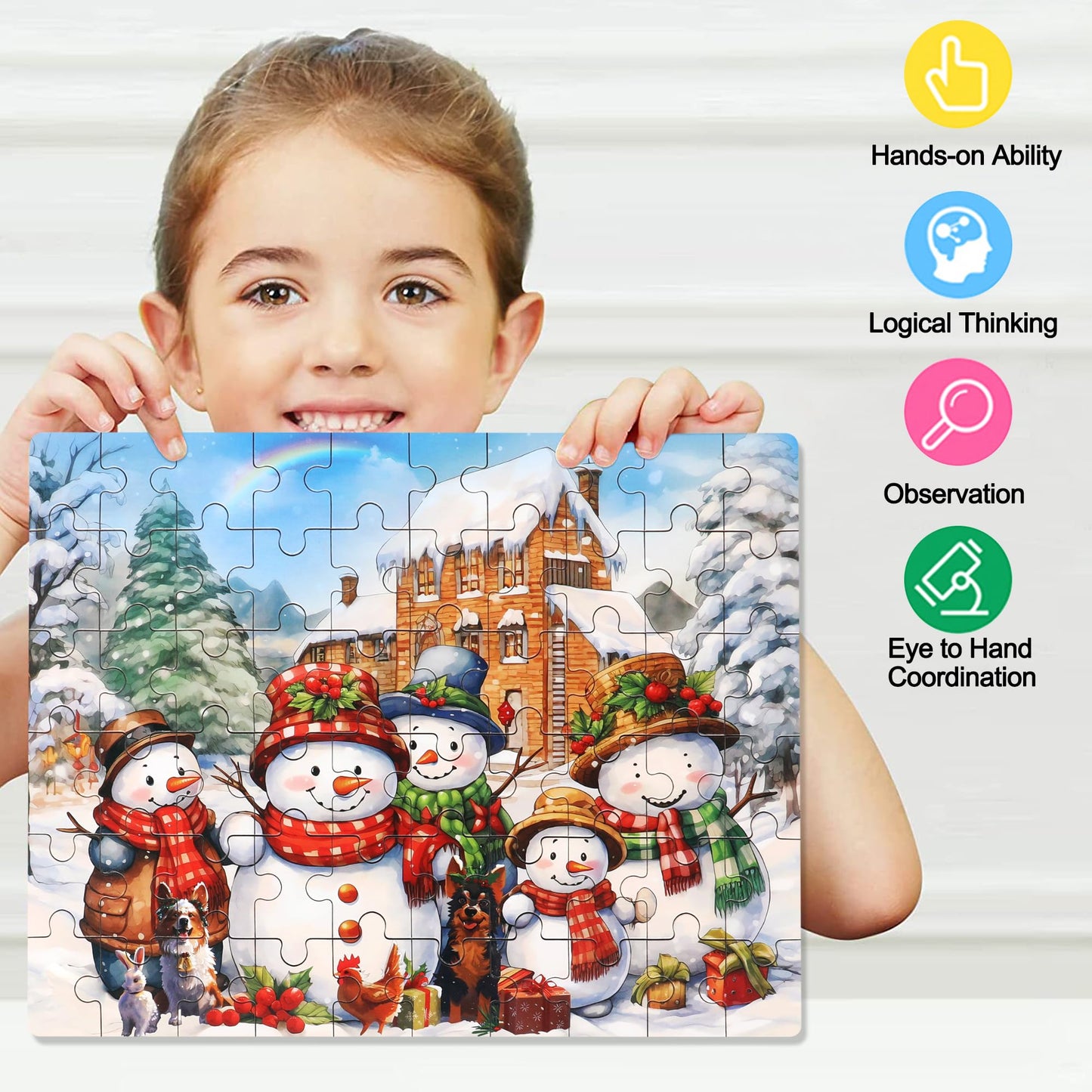 LELEMON Snowman Jigsaw Puzzles in a Metal Box 100 Pieces Snowman Jigsaw Puzzle for Kids Ages 4-8 Children Learning Educational P