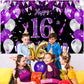Purple 16Th Birthday Decoration Banner For Girls Large Black Purple Silver Happy 16Th Birthday Banner Purple And Black 16Th Background For 16Th Birthday Anniversary Party Supplies