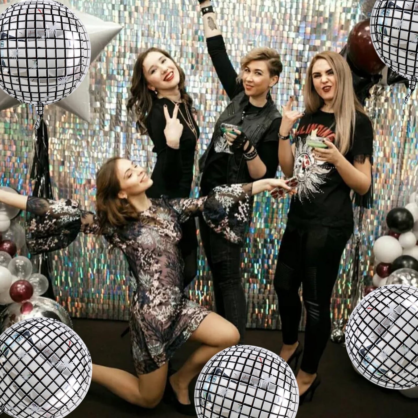 TONIFUL 8Pcs Large Disco 4D Giant Round Foil Balloon 22inch Big Mirror Metallic Mylar Sephere Balloons for Christmas New Year Bi