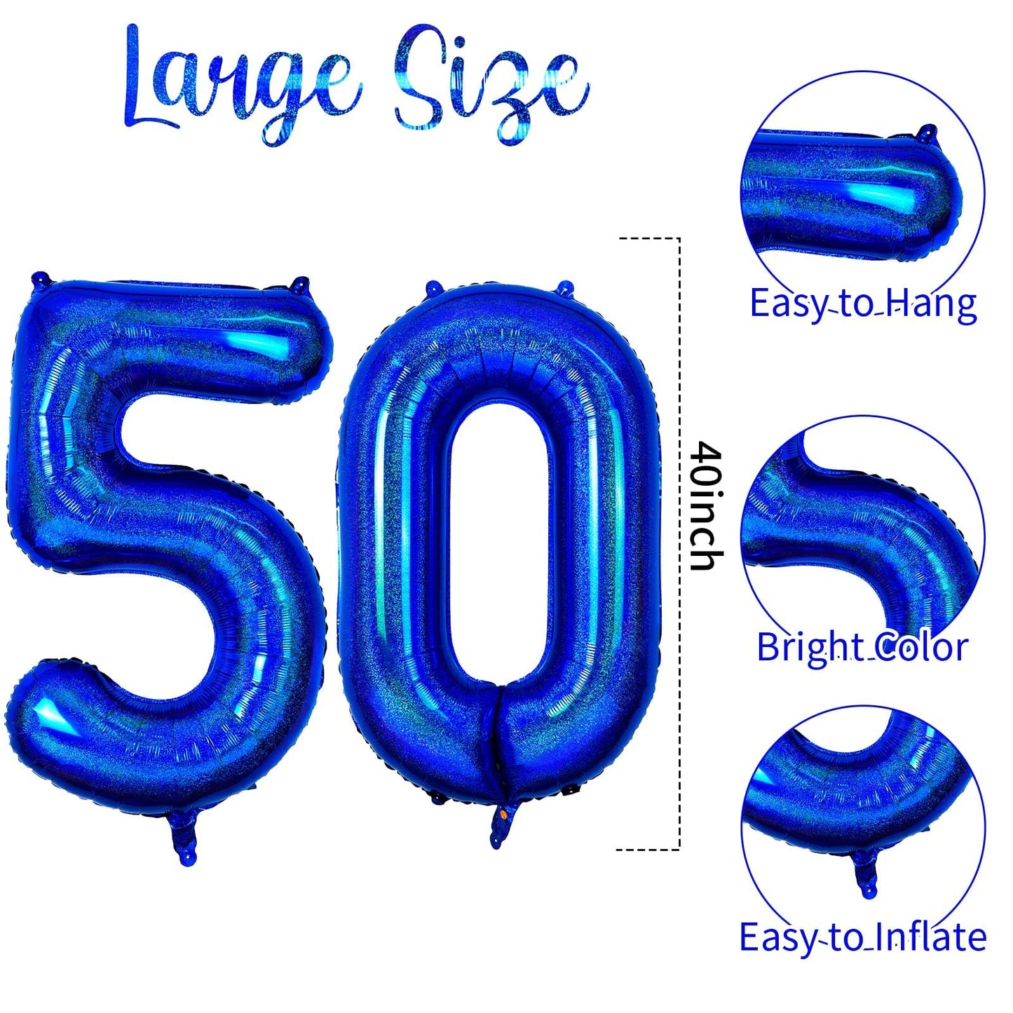 Number 50 Balloon 40 Inch, Navy Blue Big Number Balloon, Giant Foil 50 Balloons Numbers, Helium Birthday Balloons Number For Wom